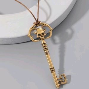 Large skull key pendant on cord necklace NEW
